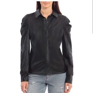 Avec Les Filles Black Faux Leather Shirt